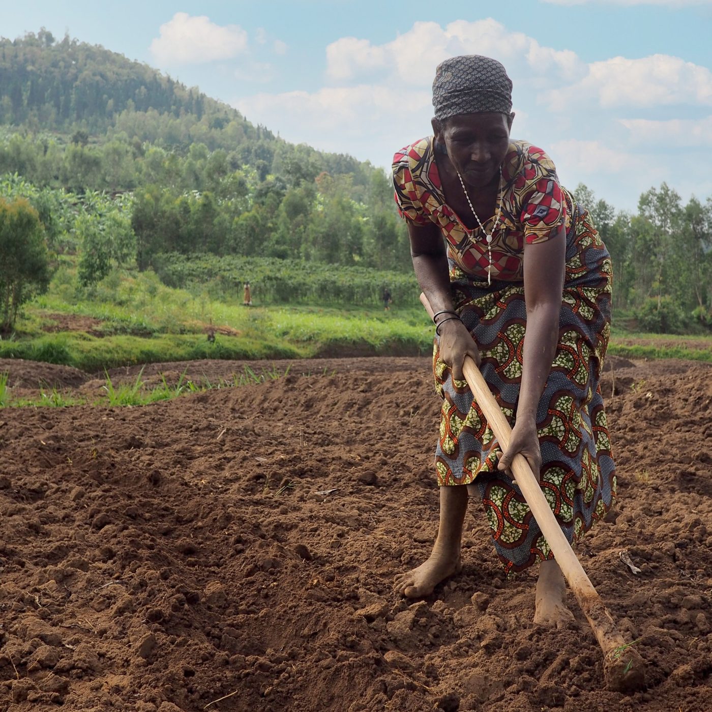 12 April 2018 - Kisengeri, Rwanda :  Woman working in the fields in small african village