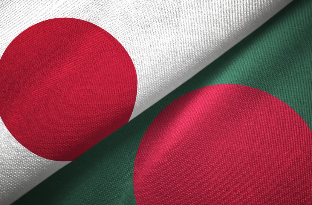 Bangladesh and Japan flag together realtions textile cloth fabric texture