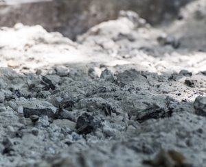 Close-up of a big pile of burnt charcoal ash