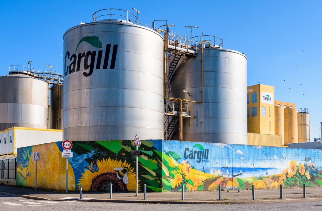 Saint-Nazaire, France - September 21, 2022: Oil tanks of the sunflower processing plant of Cargill, an American global food corporation installed in the port of Nantes-Saint-Nazaire since 1964.