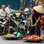 Hanoi, Bac Bo, Vietnam - November 26, 2019: Mobile shop in the street of Hanoi in Vietnam